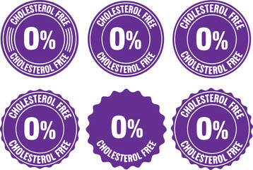Purple cholesterol free zero percent labels seal, purple, cholesterol free, zero percent, label, seal, badge, health, nutrition, food, product, certification, endorsement, graphic, design, circular, t