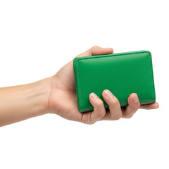 Hand Holding Green Leather Wallet on Isolated transparent background png. generated with AI