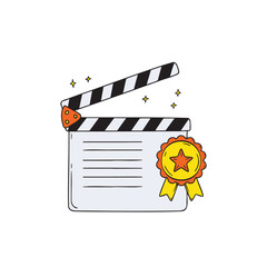 Movie clapper board with star badge