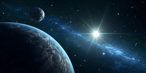 planet with star illumination space art