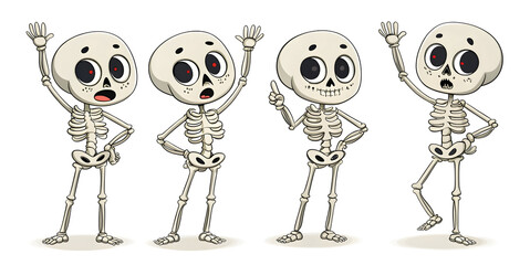 cartoon skeletons with exaggerated expressions