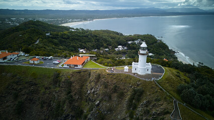 Aerial shot of Byron Bay in Australia, a coastal paradise for travellers.