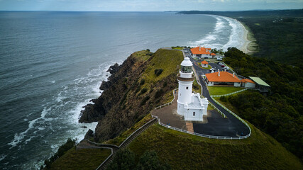 Aerial shot of Byron Bay in Australia, a coastal paradise for travellers.