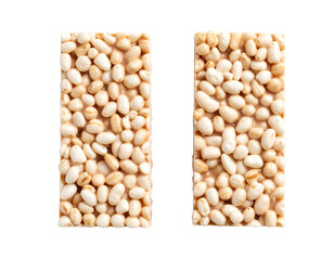 Caramel puffed rice bars on transparent background