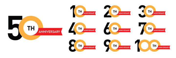 Set of anniversary logo style. Vector design gold color for event celebration