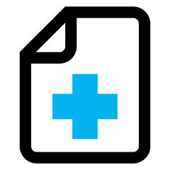 Icono asistencia sanitaria. Logo con cruz azul en documento