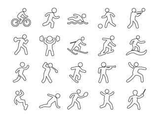 Outline Minimal Sports Silhouette Icons ? Flat Black Vector Set of Athletic Figures