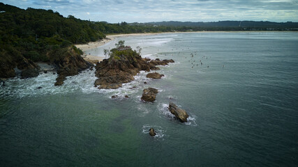 Aerial shot of Byron Bay in Australia, a coastal paradise for travellers.