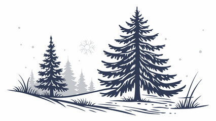 Winter forest landscape with snow and evergreen pine trees. Nature scene for Christmas, holidays, and seasonal designs.