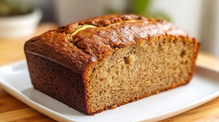 Freshly Baked Banana Bread on a White Plate