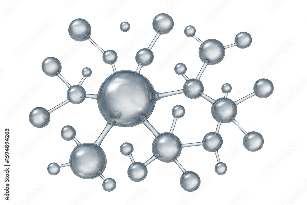 Poster metallic interconnected spheres forming lattice-like network, representing molecular structure again