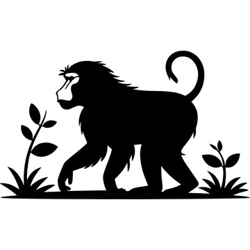 Black baboon silhouette isolated on white background