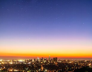 Fototapeta premium Cityscape at twilight with a gradient sky and distant stars