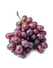 Fototapeta premium Cluster of fresh, juicy purple grapes with stems, isolated on a clean white background. These organic berries are perfect for healthy eating, offering natural sweetness and essential vitamins.