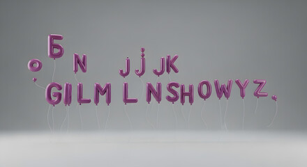 Alphabet Purple Foil Balloons Spelling Letters on Light Background