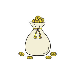 Illustration of a money pouch with coins