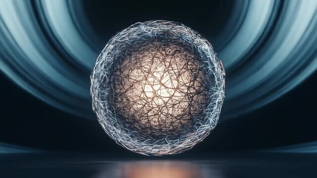 Single Glowing Cell Floating in Blue Liquid Environment in Scientific Visualization