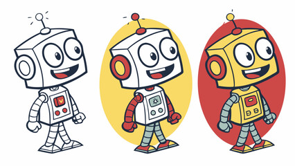 Fototapeta premium Cute Friendly Cartoon Robot Character Illustration. AI Technology Bot For Kids Education, Future, And Innovation.