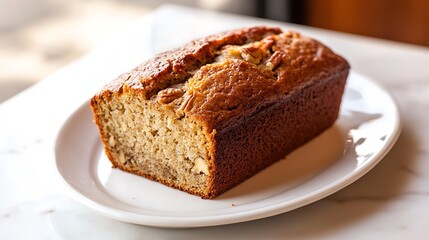Freshly Baked Banana Nut Bread on a White Plate