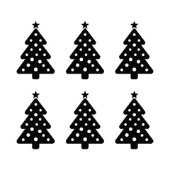 Obraz premium Six black silhouette christmas trees with white stars and ornaments