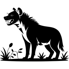 Black and white hyena silhouette isolated on white background