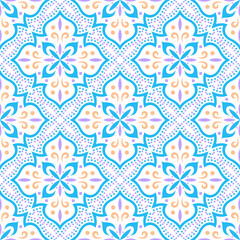 Blue and Purple Seamless Geometric Floral Pattern