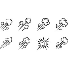 Explosive boom speed lines silhouette isolated on white background