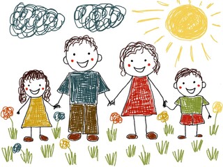  Like children drawing family mother father son daughter illustration drawn with pencils mummy daddy sister brother