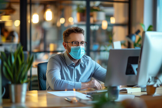 Modern Office Worker Wearing Mask