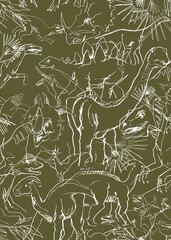Dinosaur seamless pattern. Doodle animals seamless pattern