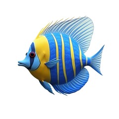Blue and Yellow Striped Angelfish on Transparent Background – High Resolution Tropical Fish Image
