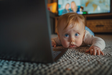 Curious Baby Lying on Carpet