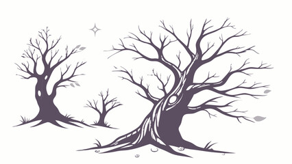 Fototapeta premium Spooky Bare Trees Silhouette Set. Leafless Branches for Winter, Autumn, or Halloween Designs. Creepy Nature Illustration.