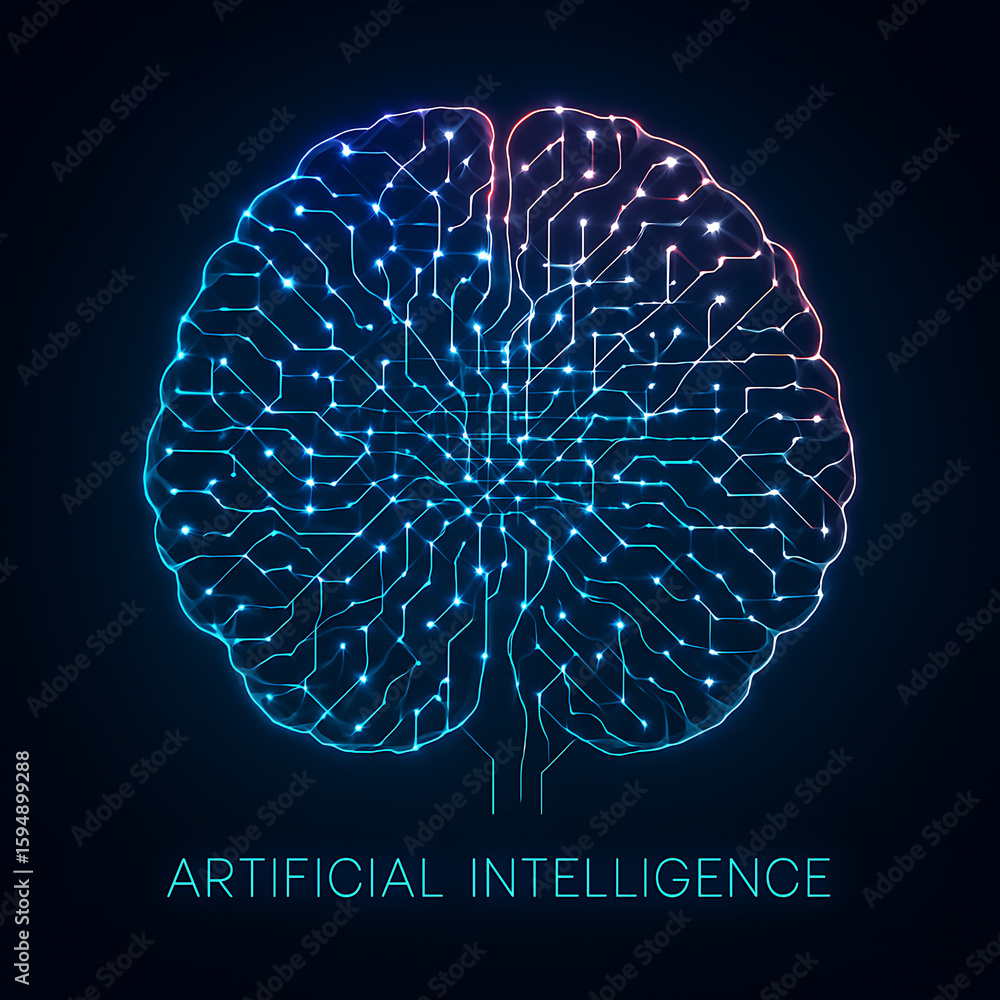 Aufkleber glowing schematic of the human brain represents artificial intelligence and machine learning with ci