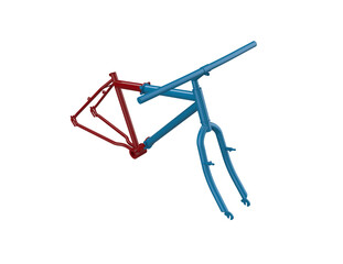 Sleek 3D Rendered Bicycle Frame: Premium Red and Blue Split Design, Isolated High-Definition Bike Part for Digital Illustration, Product Mockups, Custom Builds, and Professional Graphic Asset Needs.