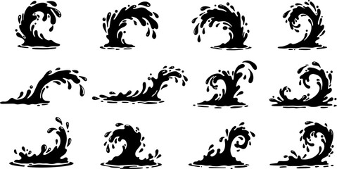 Vector art set of black silhouette tribal fire flower and bird leaf symbols