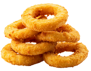  Golden Crispy Fried Onion Rings – Isolated on Transparent Background PNG