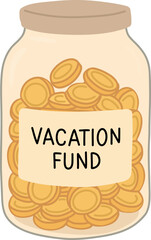 Vacation Fund Jar.A jar full of coins labeled “Vacation Fund,” representing a focused savings goal.