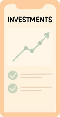 Investment App Screen.A phone showing an investment app interface with a rising chart and checkmarks for completed milestones.