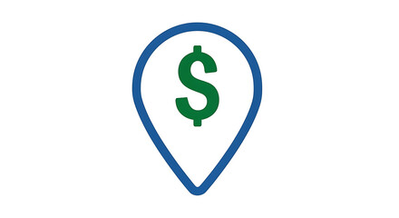 Obraz premium A blue location pin with a green dollar sign in the center on a white background in a simple design ai genrated