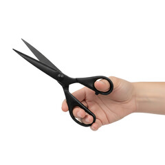 hand holding black scissors on Isolated transparent background png. generated with AI