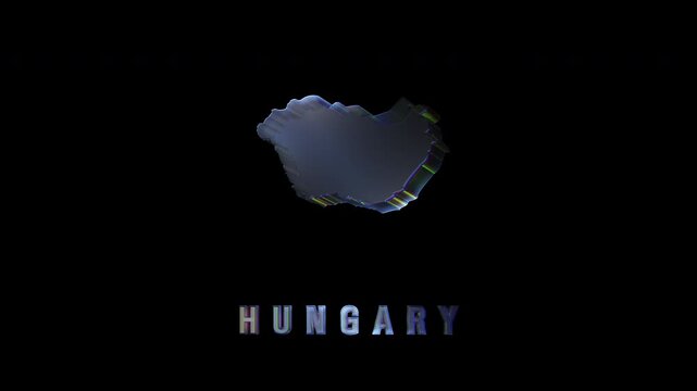 Rotating hologram of hungary map on black background