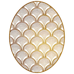 The golden art deco oval pattern creates a luxurious and vintage design isolated on transparent background