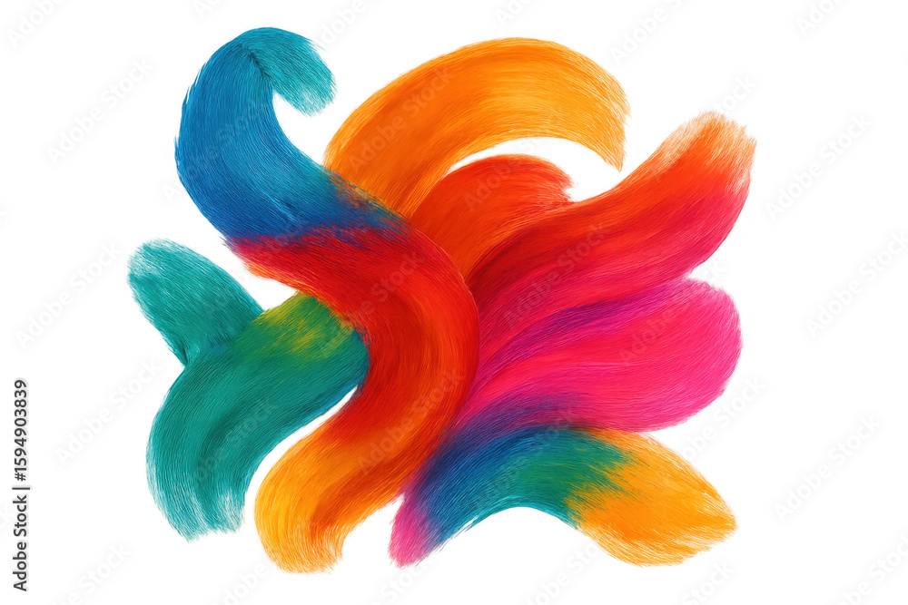 Poster colorful fur strands intertwining, creating dynamic abstract pattern with overlapping textural layer