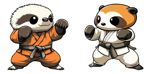 Cartoon kung fu pandas in action pose isolated on transparent PNG image perfect for martial arts projects or character-based illustrations