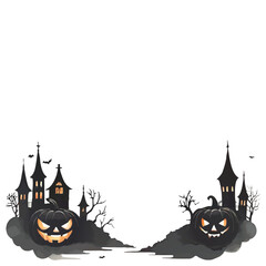 halloween horror castle and pumpkins decorative ornament with white area for insertion