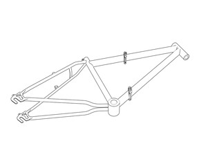 Precision Bicycle Frame Wireframe Model - Detailed Technical Drawing and Engineering CAD Blueprint. Monochrome Line Art Outline for Product Design, Cycling Equipment, and Structural Analysis.