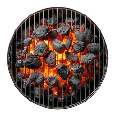 Burning charcoal on a grill, radiating intense heat for a perfect barbecue, isolated on transparent background, showcasing the grilling process