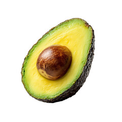 A perfectly halved avocado, isolated on transparent background, displays its vibrant green flesh and smooth seed, tempting with its natural goodness