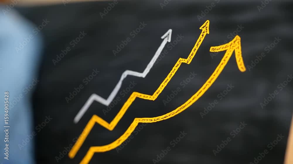 Poster dynamic yellow arrow on a chalkboard representing progress and development in conceptual art.